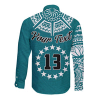 (Custom Text and Number) Cook Islands Tatau Long Sleeve Button Shirt Symbolize Passion Stars Version Blue LT13 - Polynesian Pride