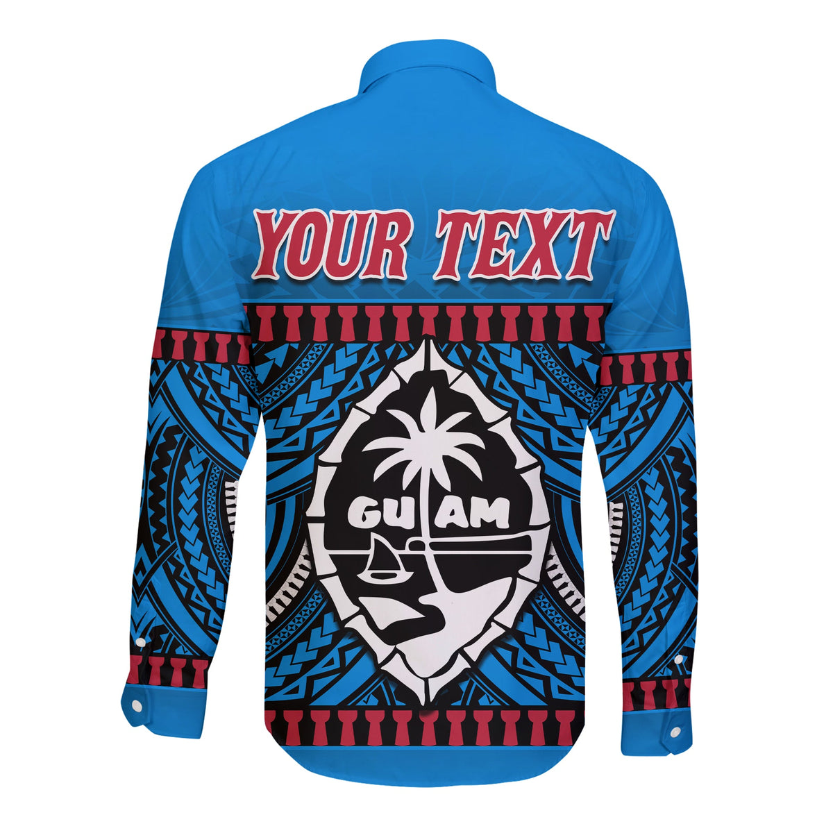 (Custom Personalised) Guam Chamorro Long Sleeve Button Shirt Latte Stone Blue Polynesian Haligi LT13 - Polynesian Pride