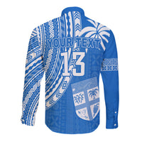 (Custom Text and Number) Fiji Rugby Sevens Long Sleeve Button Shirt Fijian 7s Tapa Polynesian Blue Ver.01 LT13 - Polynesian Pride