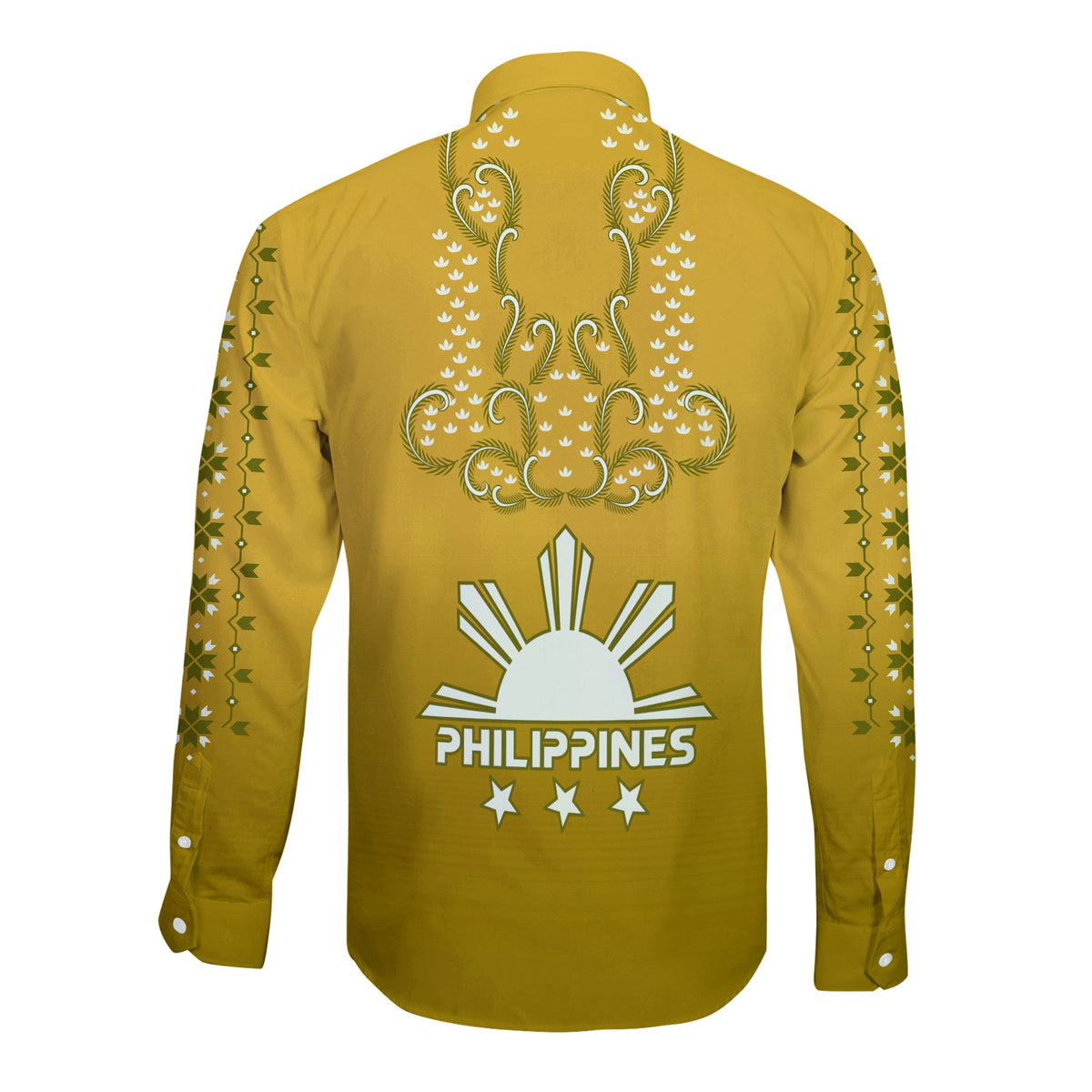 Philippines Long Sleeve Button Shirt Sun Filipino Gold Barong LT13 - Polynesian Pride
