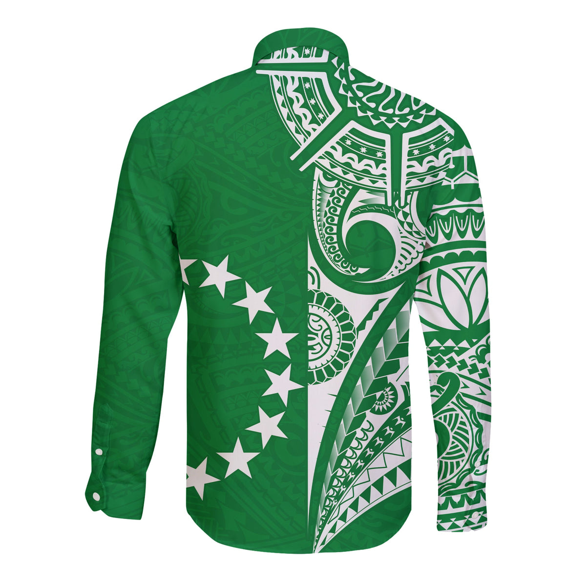 Cook Islands Tatau Long Sleeve Button Shirt Symbolize Passion Stars Version Green LT13 - Polynesian Pride