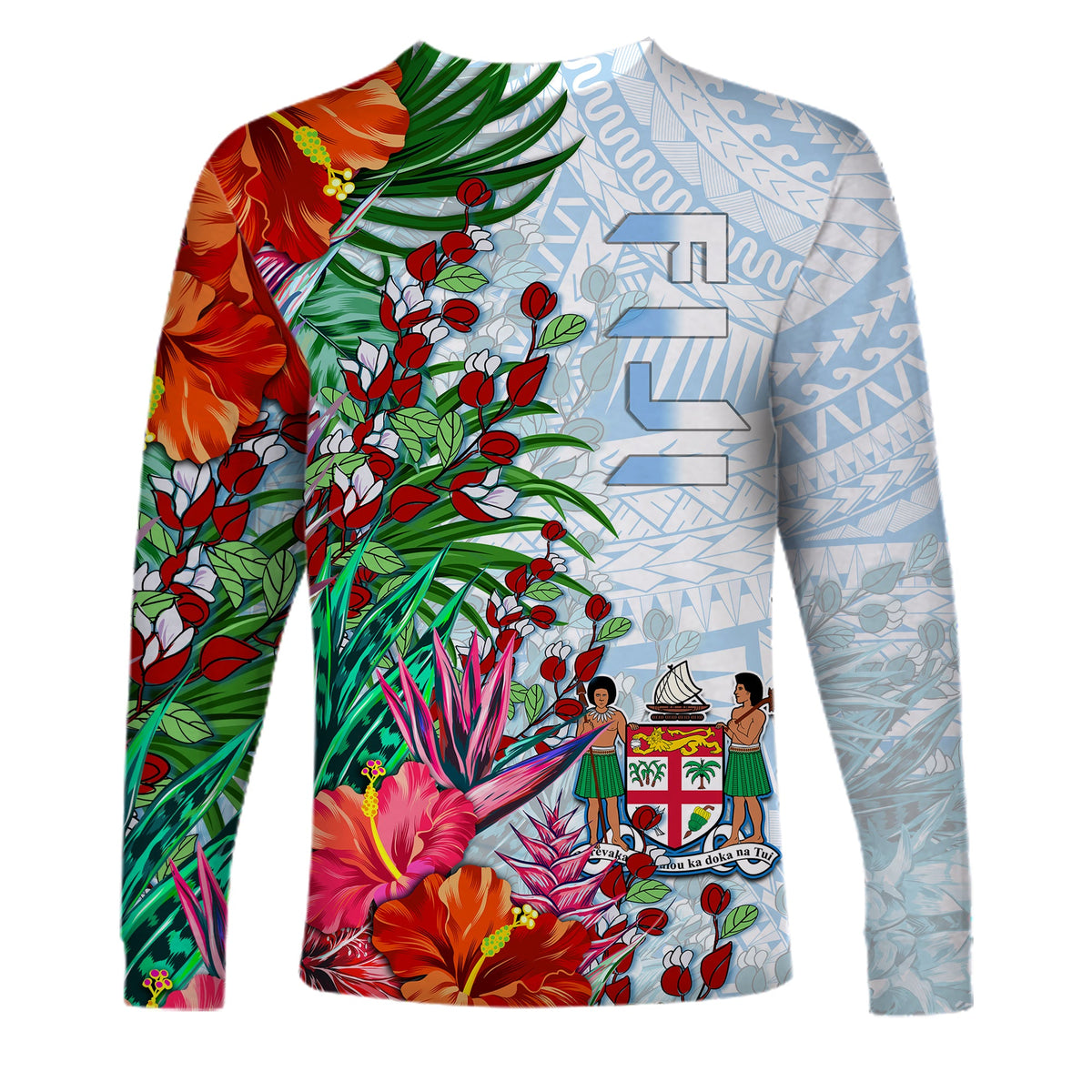 Fiji Long Sleeve Shirt Proud Fijian Tapa mix Tagimoucia Flowers LT13 - Polynesian Pride