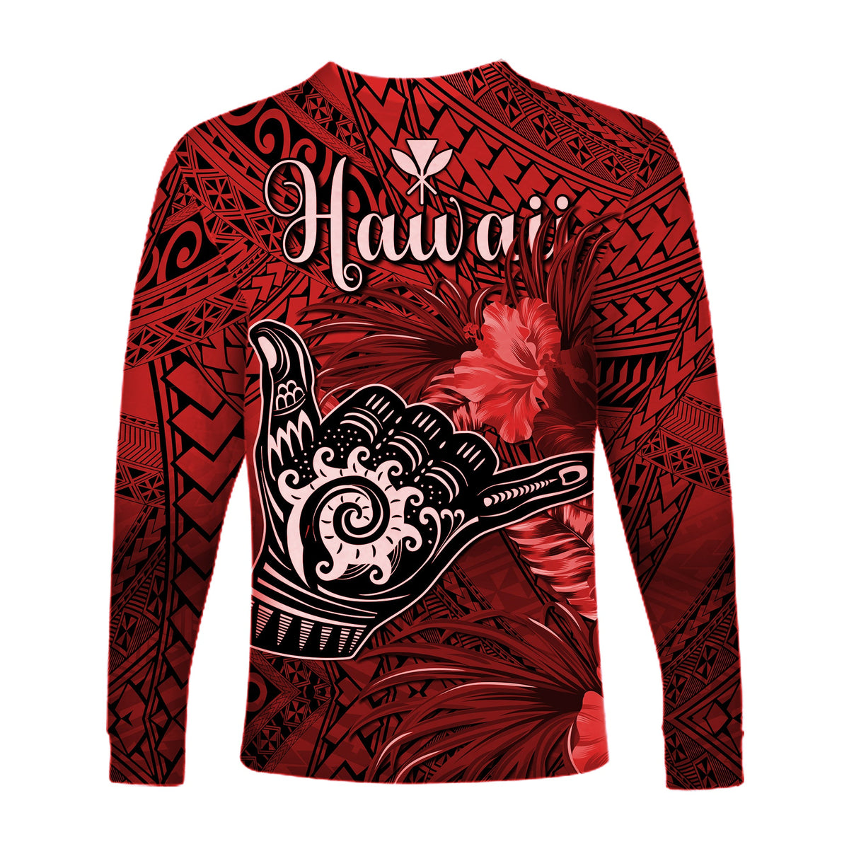 The Shaka Hawaii Long Sleeve Shirt Tropical Flowers Red Version LT13 - Polynesian Pride