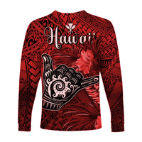The Shaka Hawaii Long Sleeve Shirt Tropical Flowers Red Version LT13 - Polynesian Pride