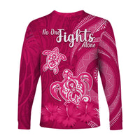 Breast Cancer Awareness Long Sleeve Shirt Hibiscus Polynesian No One Fights Alone LT13 - Polynesian Pride