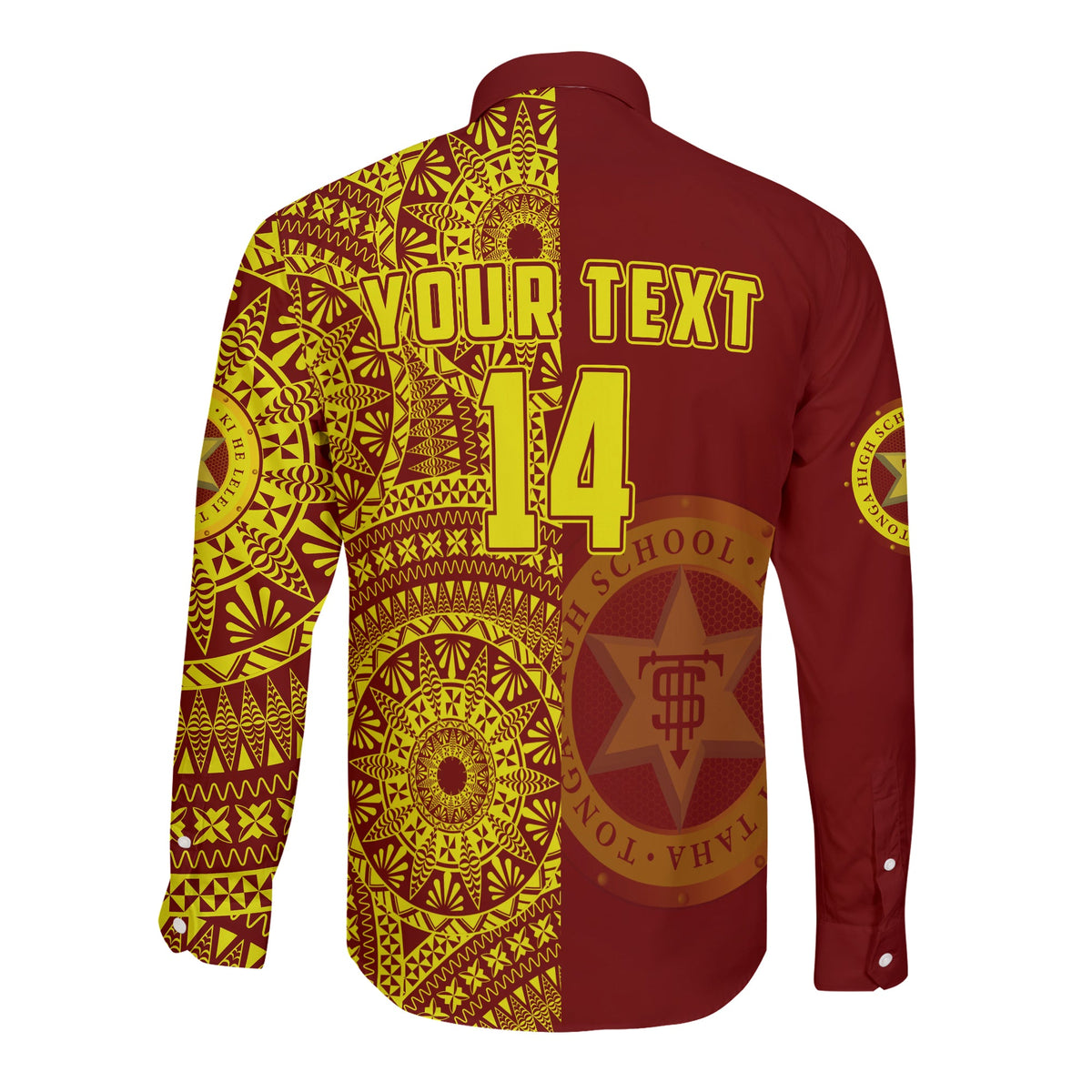 (Custom Text And Number) Tonga High School Long Sleeve Button Shirt Class Of Year Tongan Ngatu Pattern LT14 - Polynesian Pride