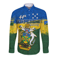 (Custom Personalised) Solomon Islands Long Sleeve Button Shirt Happy 44th Independence Anniversary Polynesian Pattern LT14 - Polynesian Pride