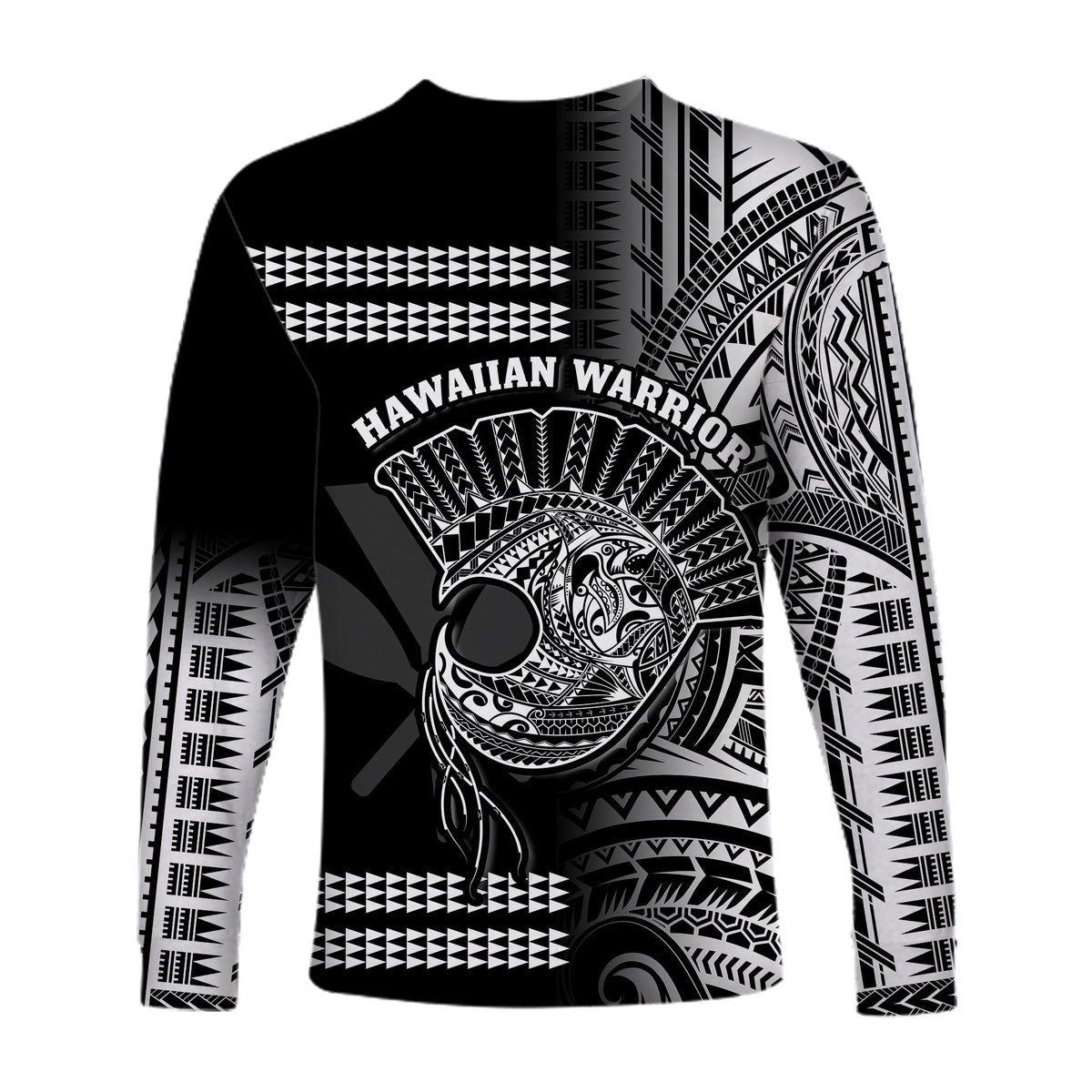 Hawaii Long Sleeve Shirt Kakau Warrior Helmet Gradient White Polynesian LT14 - Polynesian Pride