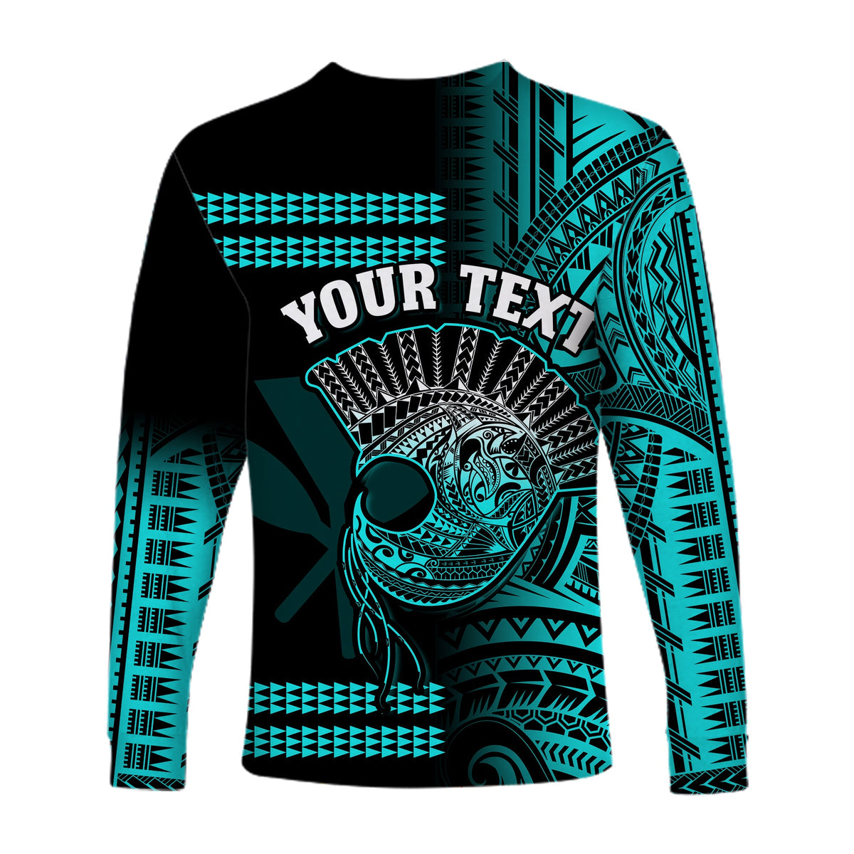 (Custom Personalised) Hawaii Long Sleeve Shirt Kakau Warrior Helmet Gradient Turquoise Polynesian LT14 - Polynesian Pride