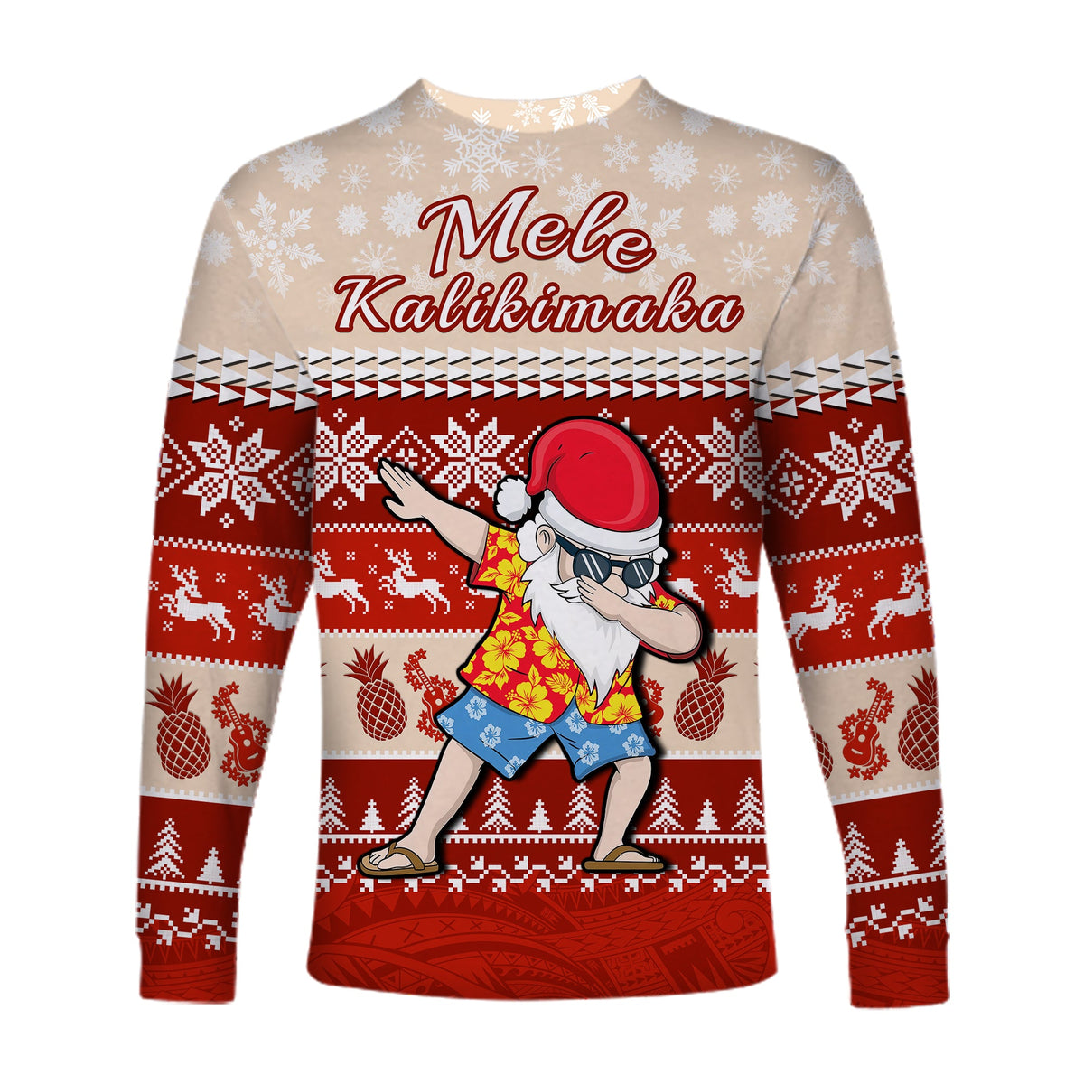 Hawaii Mele Kalikimaka Long Sleeve Shirt Dabbing Santa Red Merry Christmas LT14 - Polynesian Pride
