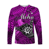 (Custom Personalised) The Shaka Hawaii Long Sleeve Shirt Tropical Flowers Purple Version LT13 Unisex Purple - Polynesian Pride