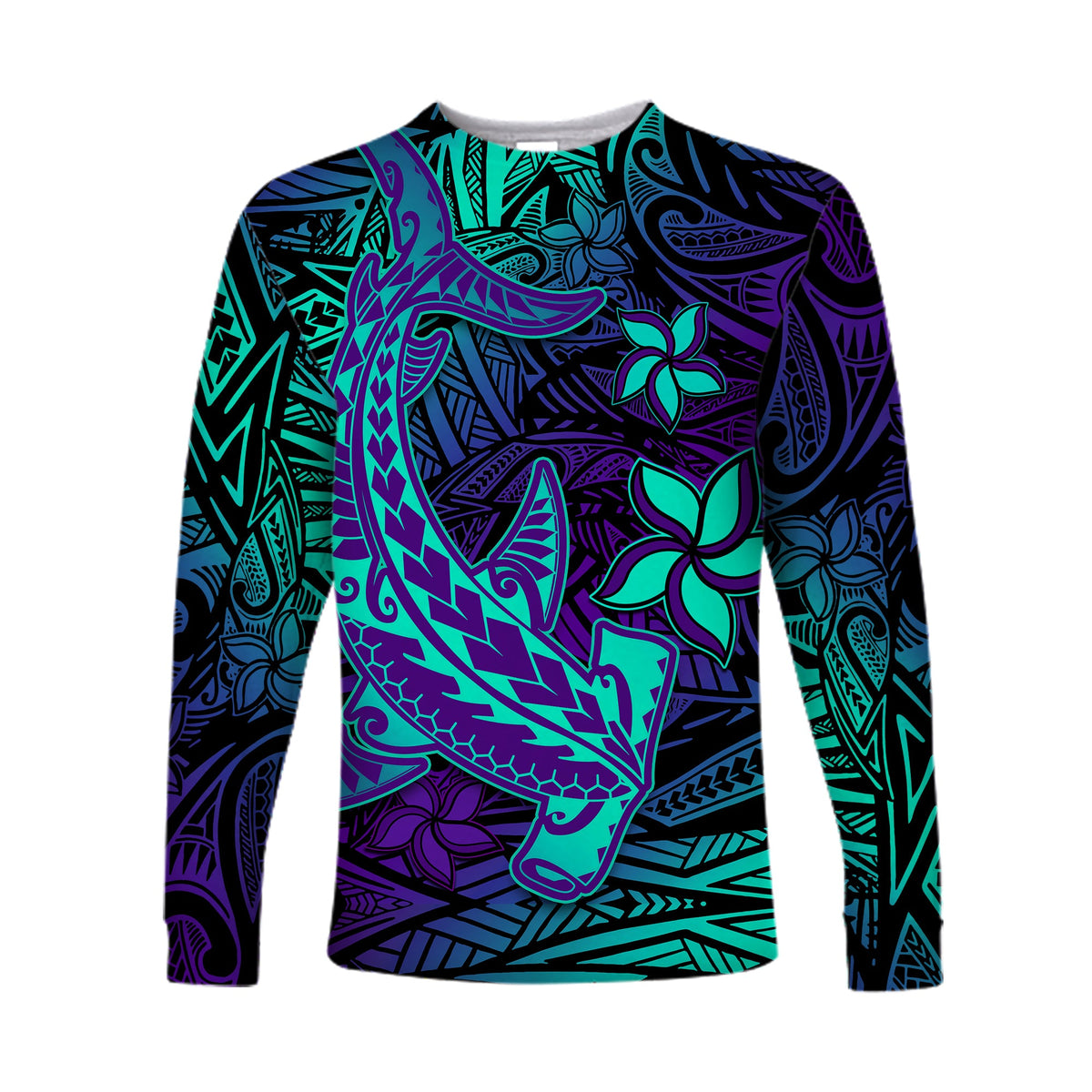 (Custom Personalised) Polynesian Long Sleeve Shirt Purple Paradise Hawaiian Tribal Hammerhead Shark LT14 - Polynesian Pride