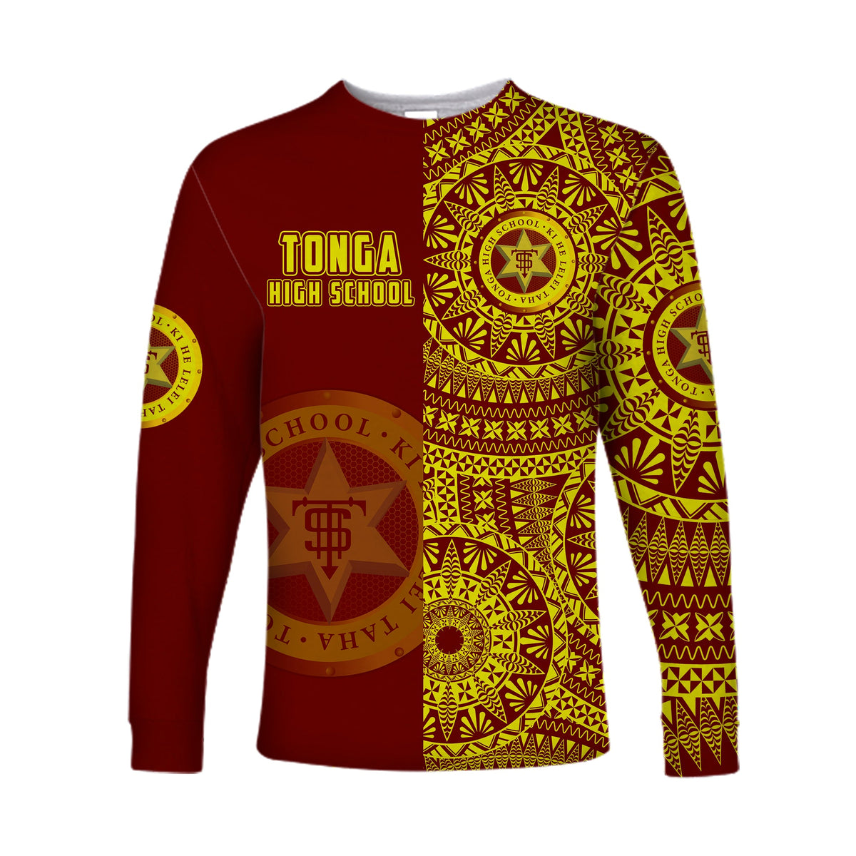 (Custom Personalised) Tonga High School Long Sleeve Shirt Tongan Ngatu Pattern LT14 - Polynesian Pride
