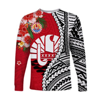 Tahiti Islands Long Sleeve Shirt Polynesian Shark Mix Tropical Flowers LT14 Unisex Red - Polynesian Pride