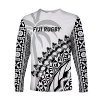 Fiji Rugby Long Sleeve Shirt Fijian Cibi Dance Tapa Pattern White LT14 Unisex White - Polynesian Pride