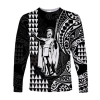Hawaii Day Kakau Long Sleeve Shirt Proud To Be Hawaiian Black King Kamehameha and Kanaka Maoli LT13 Unisex Black - Polynesian Pride