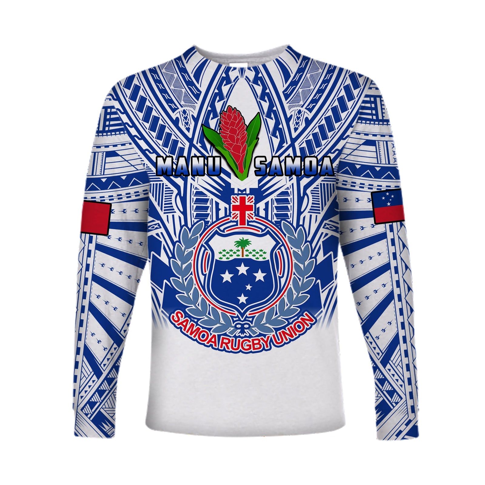 Samoa Rugby Long Sleeve Shirt Manu Samoa 7s Ginger White Polynesian LT14 Unisex White - Polynesian Pride