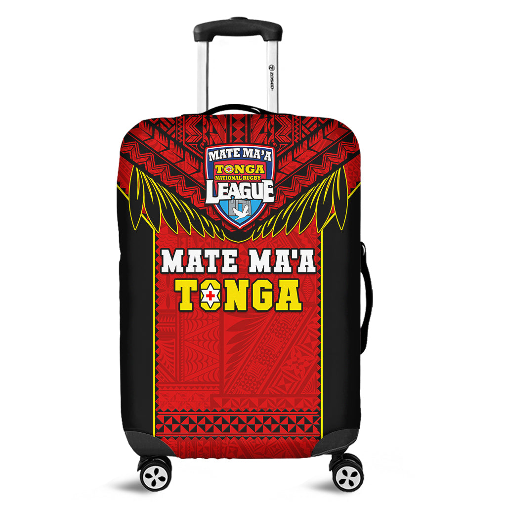 Tonga Rugby Luggage Cover Mate Maa Tonga Pacific Ngatu Black LT14 Red - Polynesian Pride