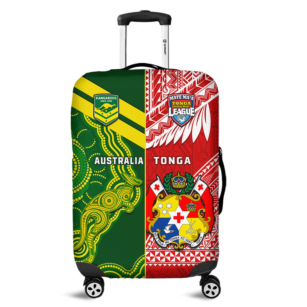 Tonga And Australia Rugby Luggage Cover Mate Maa Tonga Mix Kangaroos LT14 Red - Polynesian Pride