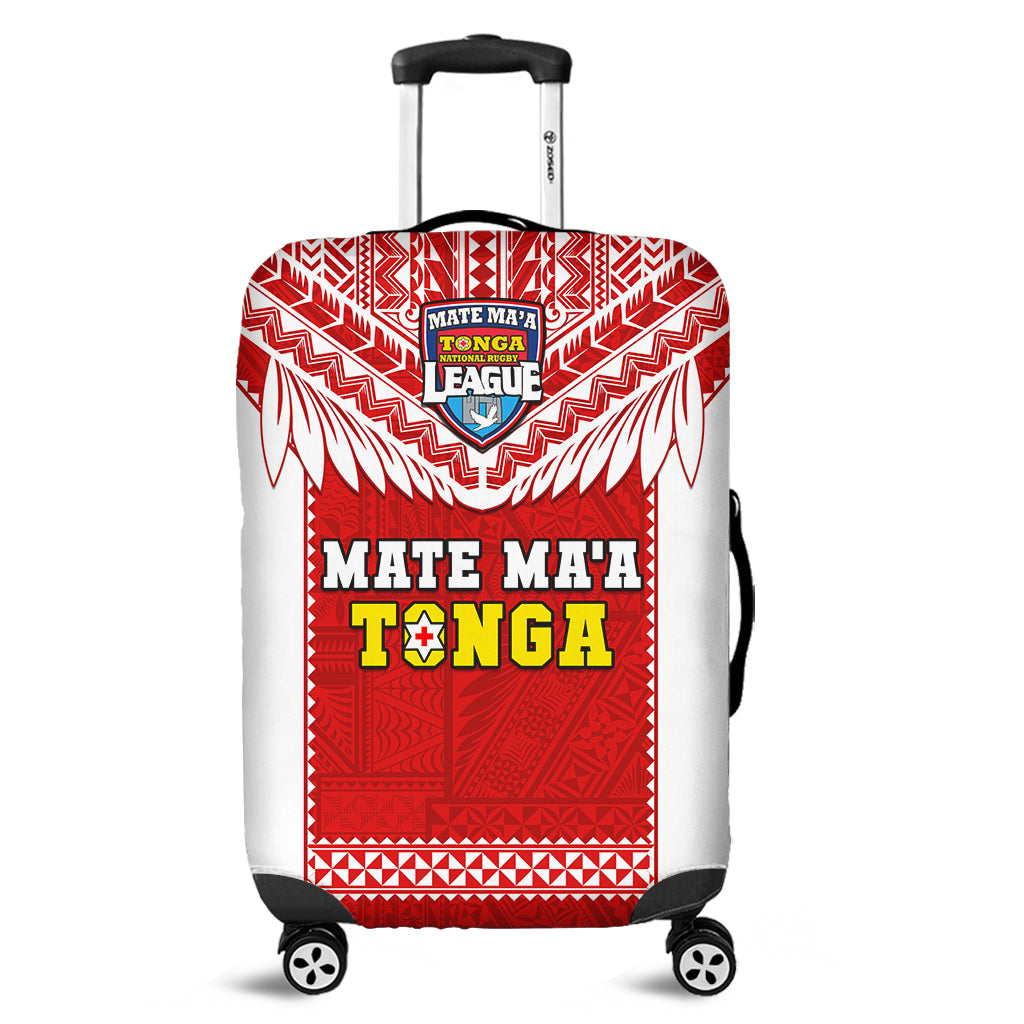 Tonga Rugby Luggage Cover Mate Maa Tonga Pacific Ngatu White LT14 Red - Polynesian Pride