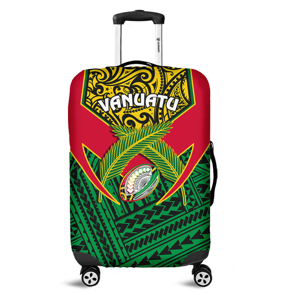 Vanuatu Rugby Luggage Cover Coat Of Arms Polynesian Pattern LT14 Green - Polynesian Pride