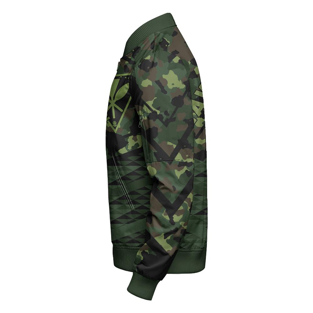 Hawaii Army Niho Mano Sleeve Zip Bomber Jacket - Camo Map - AH - Polynesian Pride