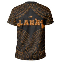 Hawaiian Kanaka Map Polynesian Lanai T Shirt Orange Brad Style - Polynesian Pride