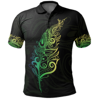 New Zealand Maori Polo Shirt Light Silver Fern Green Unisex Black - Polynesian Pride