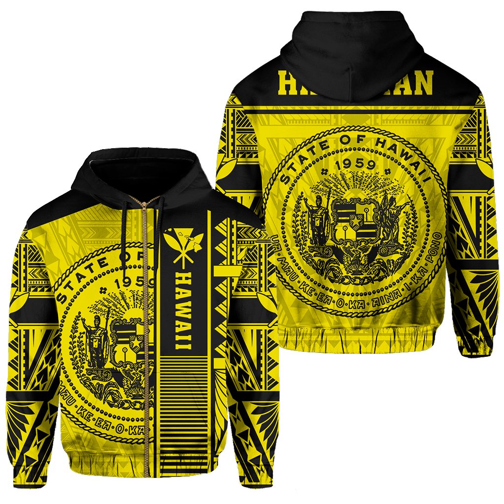 Polynesian Seal of Hawaii Zip Hoodie Yellow NRP Style Unisex Yellow - Polynesian Pride