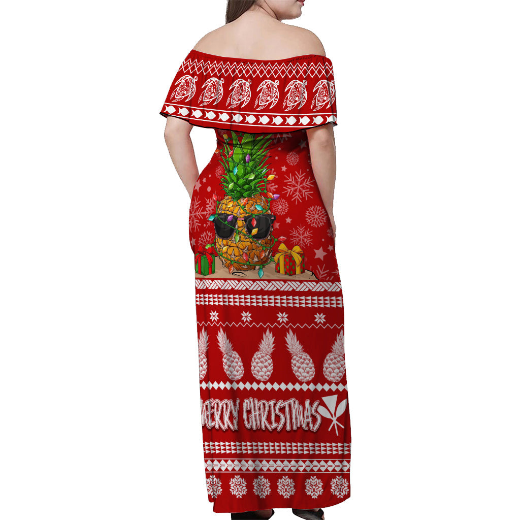 Hawaii Christmas Off Shoulder Long Dress Mele Kalikimaka - Pineapple LT7 - Polynesian Pride