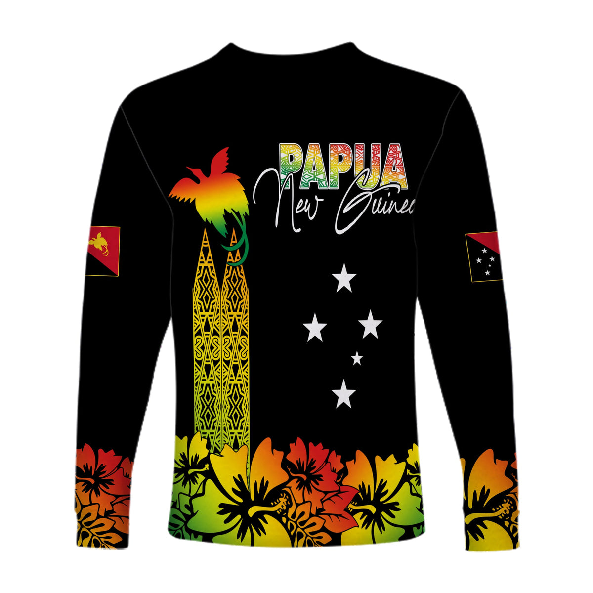 PNG Hibiscus Tribal Pattern Long Sleeves Shirt Motuan Reggae Color LT7 - Polynesian Pride