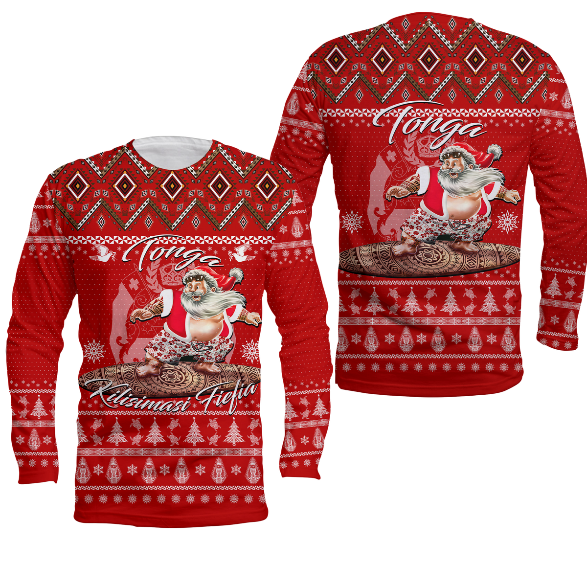 Tonga Christmas - Kilisimasi Fiefia Santas Polynesia Long Sleeve Shirt - LT2 Unisex RED - Polynesian Pride