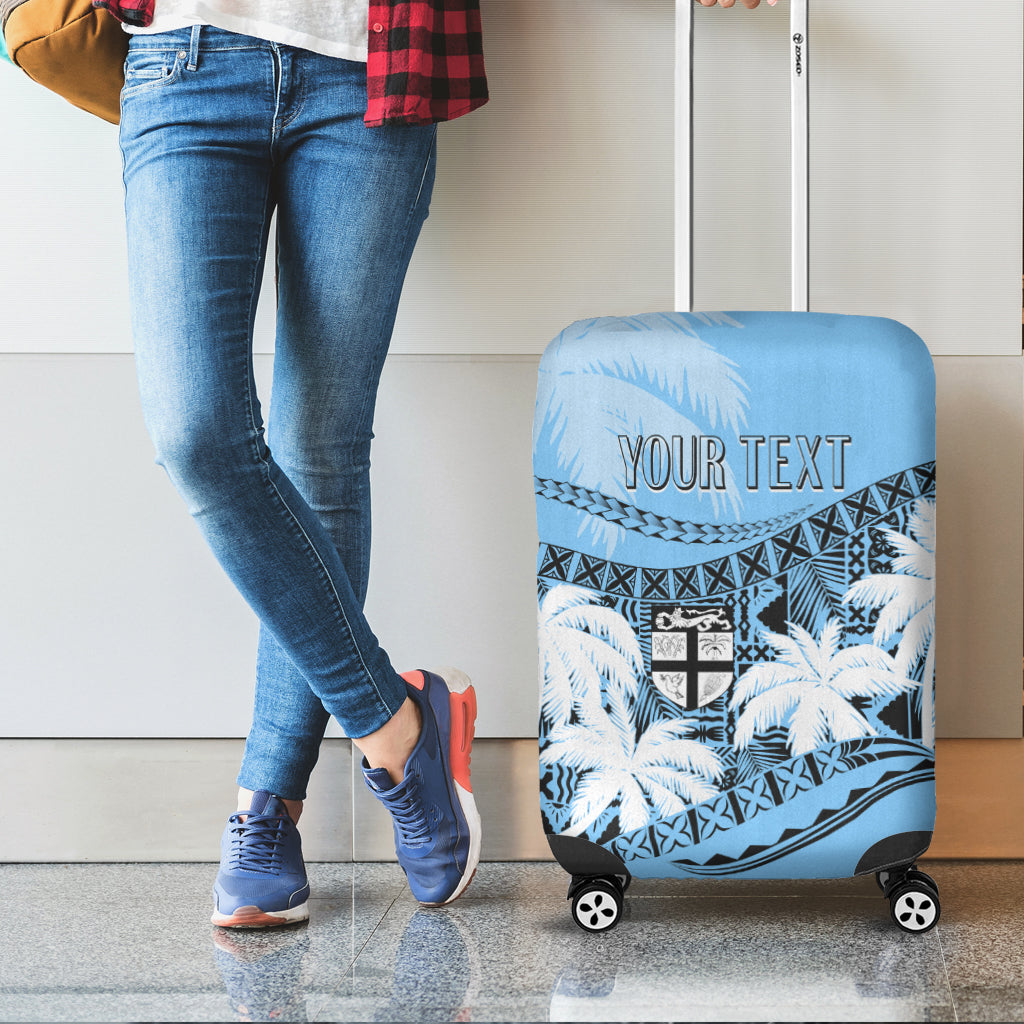 Personalised Fiji Day Luggage Cover Flying Fijians Masi Kesa Style - Turquoise LT7 - Polynesian Pride