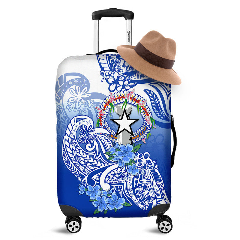 Northern Mariana Islands Luggage Cover Polynesian Floral Tribal LT9 Blue - Polynesian Pride