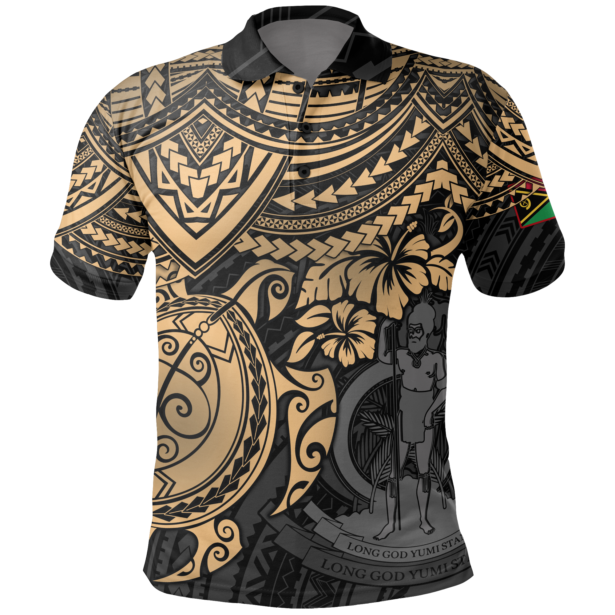 Vanuatu Polo Shirt Vanuatuan Flag Coat Of Arms Gold Turtle Hibiscus Unisex GOLD - Polynesian Pride