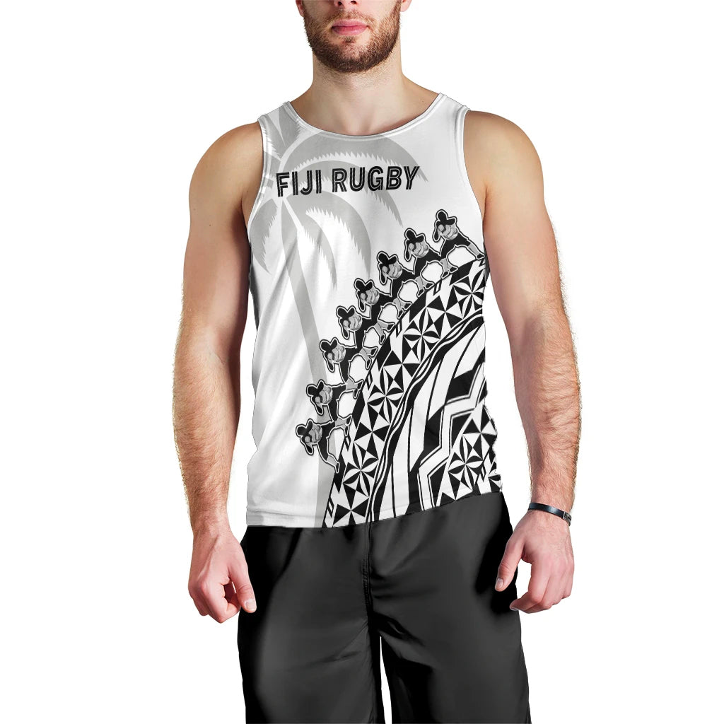(Custom Text And Number) Fiji Rugby Men Tank Top Fijian Cibi Dance Tapa Pattern White LT14 - Polynesian Pride