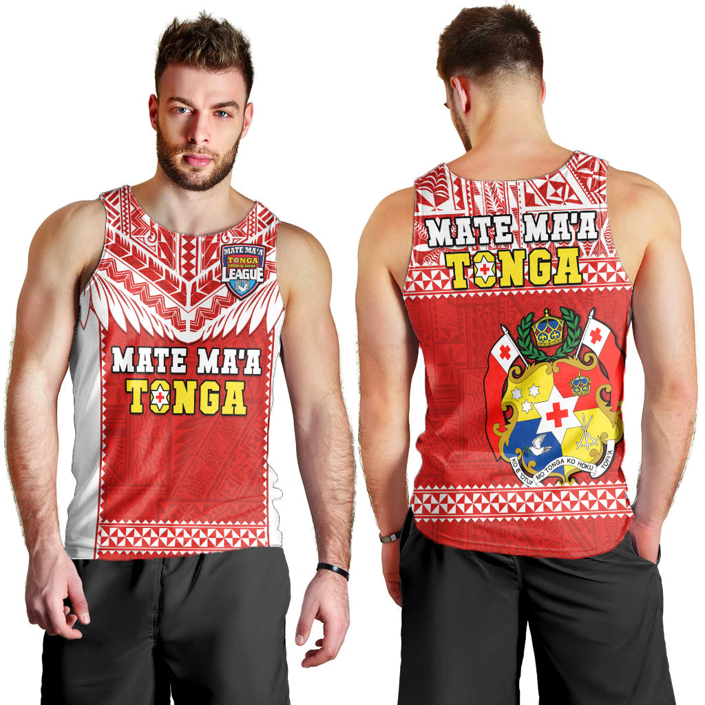 Tonga Rugby Men Tank Top Mate Maa Tonga Pacific Ngatu White LT14 Red - Polynesian Pride