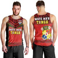 Tonga Rugby Men Tank Top Mate Maa Tonga Pacific Ngatu Black LT14 Red - Polynesian Pride