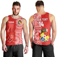 (Custom Text And Number) Tonga Men Tank Top Tongan Coat Of Arms Ngatu Pattern LT14 Red - Polynesian Pride