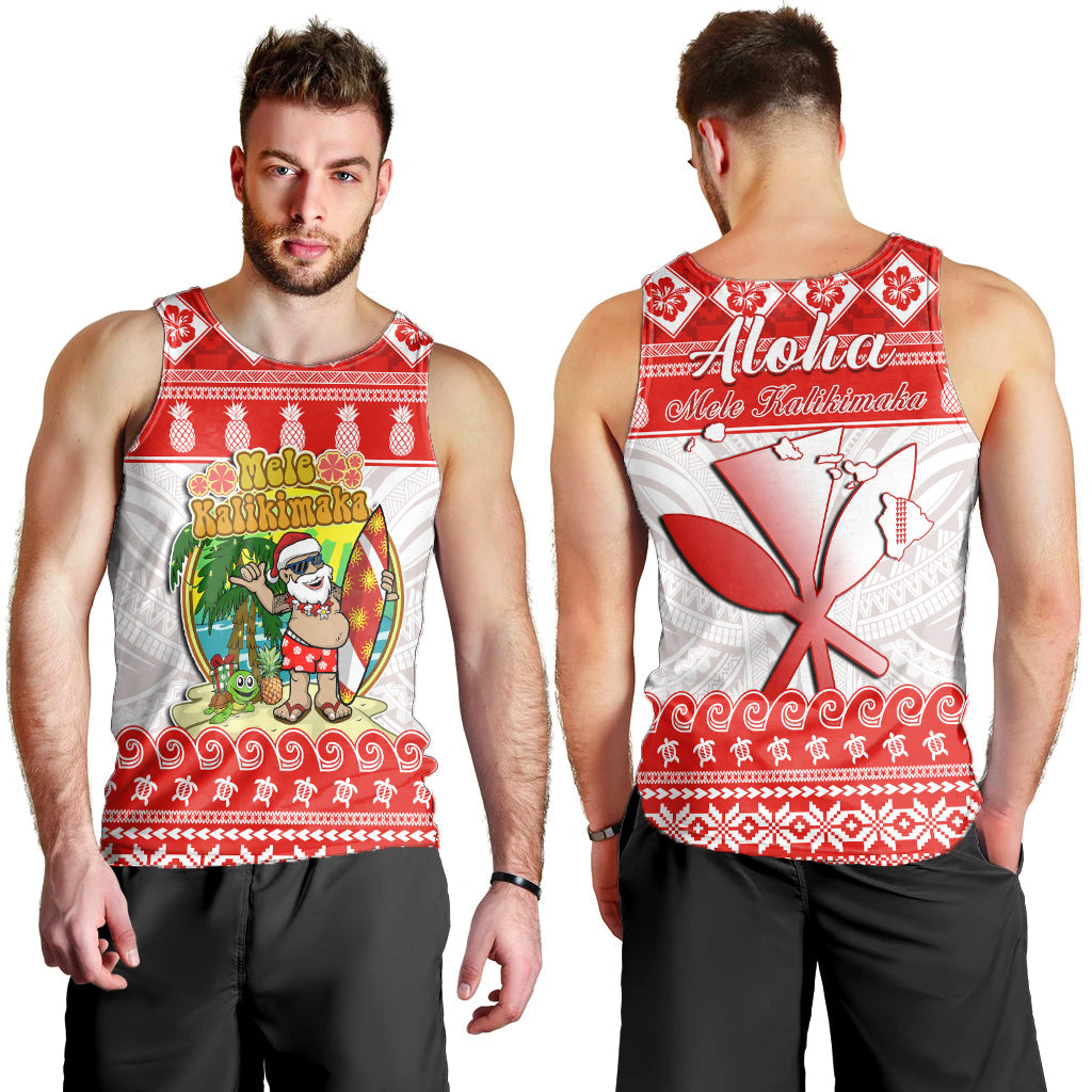 Hawaii Christmas Men Tank Top Kanaka Polynesian Santa Claus Mele Kalikimaka LT14 Red - Polynesian Pride