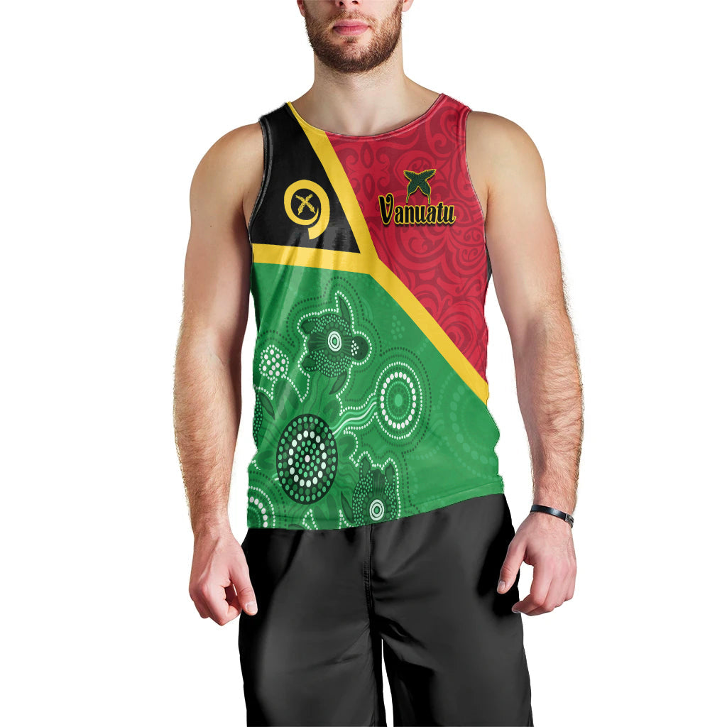 (Custom Personalised) Vanuatu Men Tank Top Aboriginal Turtle Mix Sand Drawing LT13 - Polynesian Pride