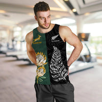 (Custom Text and Number) South Africa Protea and New Zealand Fern Men Tank Top Rugby Go Springboks vs All Black LT13 - Polynesian Pride