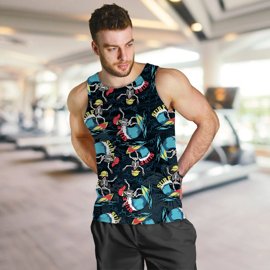 Hawaii Skeleton Surf Men Tank Top Halloween Hawaiian Tribal LT13 Black - Polynesian Pride