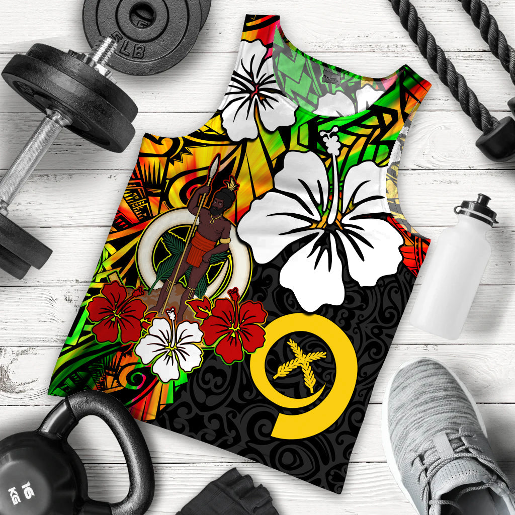 Vanuatu Men Tank Top Polynesia Tie Dye Hibiscus Flowers LT13 - Polynesian Pride