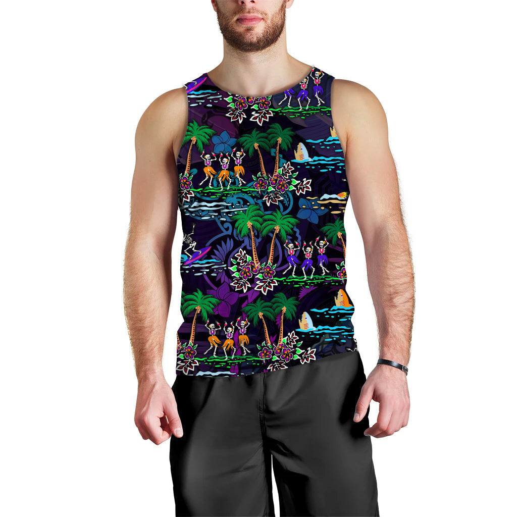 Hawaii Skeleton Dancing Men Tank Top Halloween Hawaiian Turtle LT13 Purple - Polynesian Pride