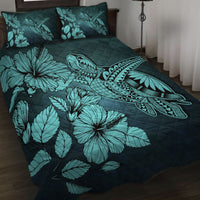 Hawaii Turtle Reach To The Sky Hibiscus Quilt Bed Set - Turquoise - AH - Polynesian Pride