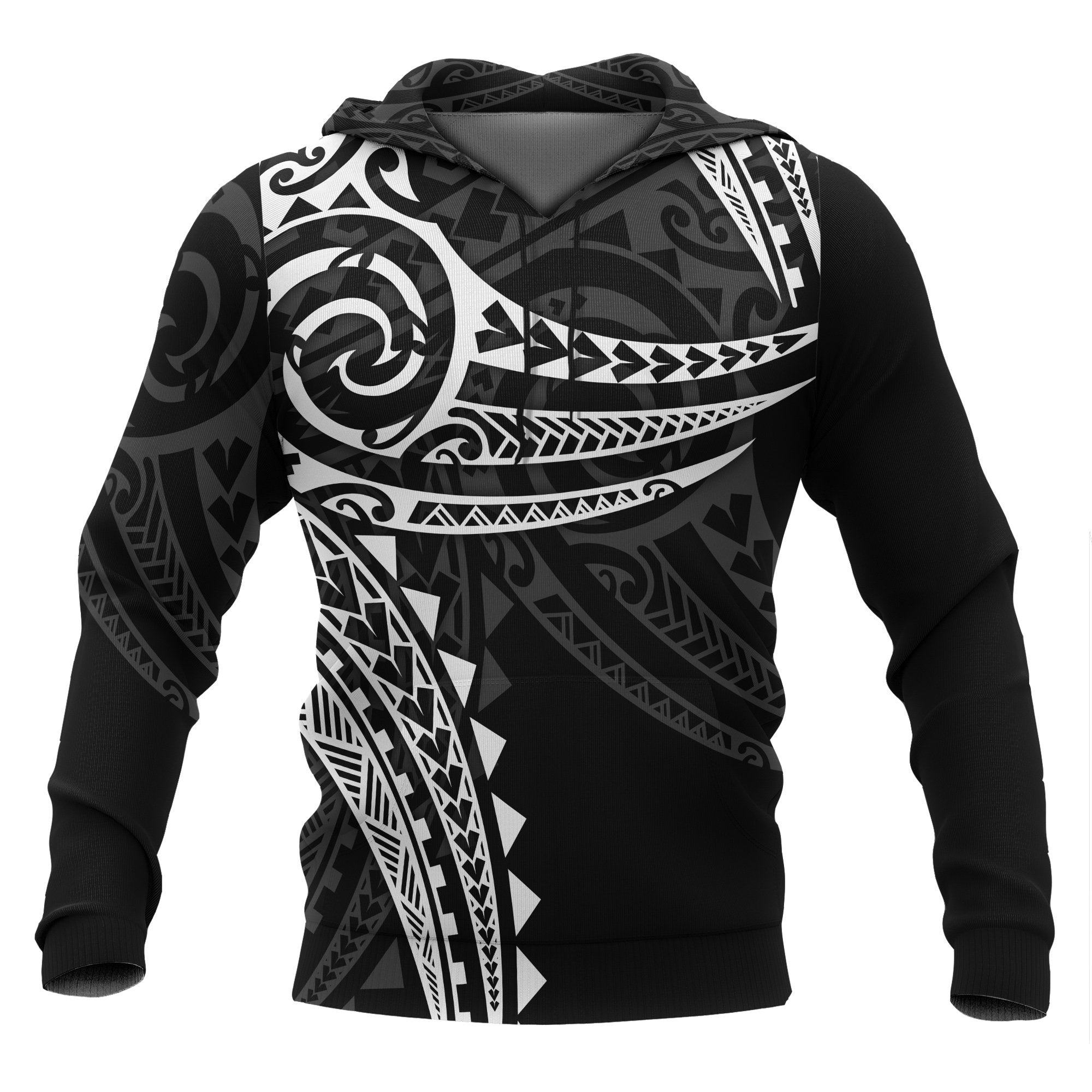 Polynesian Hoodie White Tribal Pattern Unisex Black - Polynesian Pride