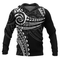 Polynesian Hoodie White Tribal Pattern Unisex Black - Polynesian Pride
