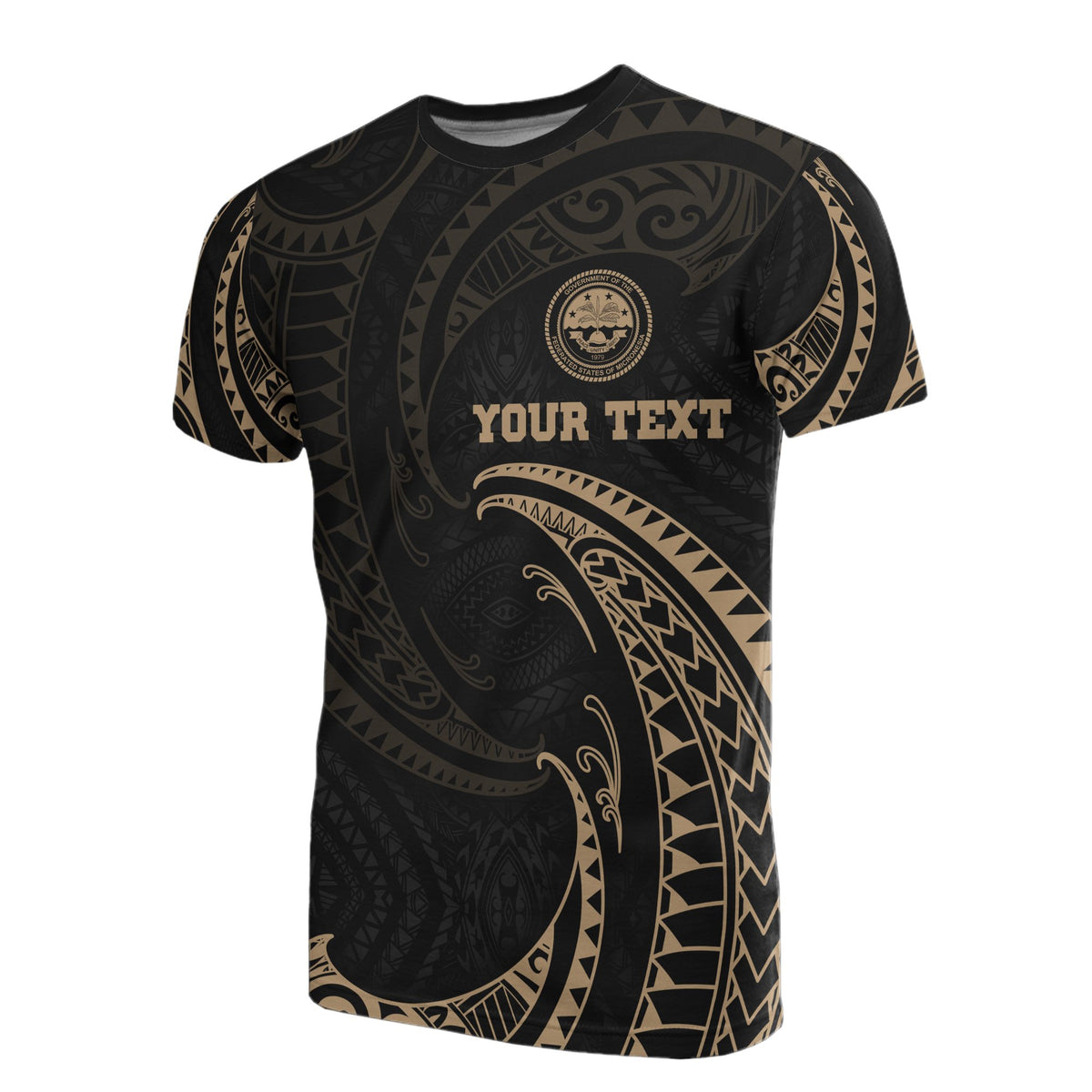 Federated States of Micronesia All Over Custom T Shirt Gold Tribal Wave Unisex Black - Polynesian Pride