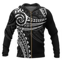 Polynesian Zip up Hoodie White Tribal Pattern Unisex Black - Polynesian Pride